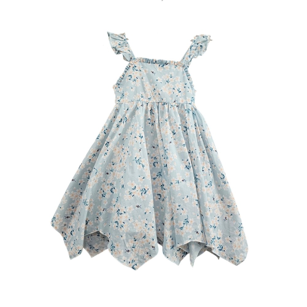 Catherine Malandrino Floral Dress Kids 3T Blue Handkerchief Hem Ruffle Straps NW